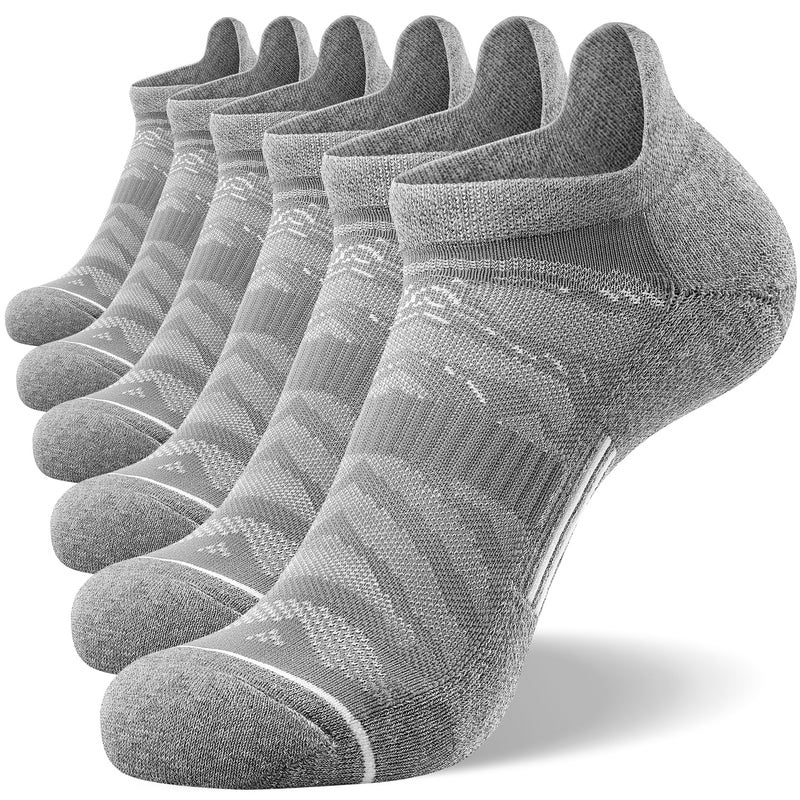 FITRELL 6 Pack Men's Ankle Running Socks Low Cut Cushioned Athletic Sports Tab Gift for Men, Shoe Size 12-15, Light Gray+White - Image 1